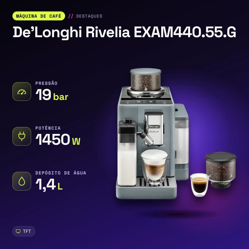 Máquina de Café Superautomática De'Longhi Rivelia EXAM44055G Moinho integrado Cinzento - características