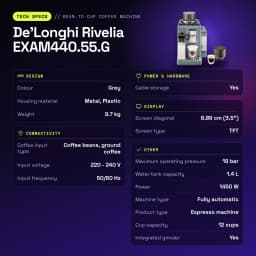 Máquina de Café Superautomática De'Longhi Rivelia EXAM44055G Moinho integrado Cinzento - características