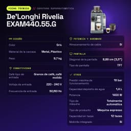 Máquina de Café Superautomática De'Longhi Rivelia EXAM44055G Moinho integrado Cinzento - características