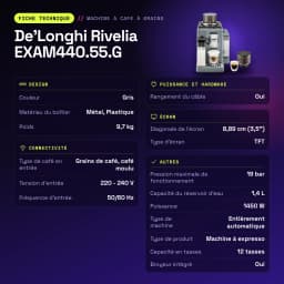 Máquina de Café Superautomática De'Longhi Rivelia EXAM44055G Moinho integrado Cinzento - características
