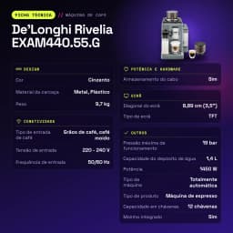 Máquina de Café Superautomática De'Longhi Rivelia EXAM44055G Moinho integrado Cinzento - características