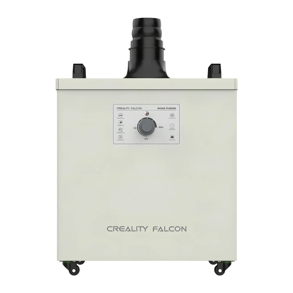 Purificador de fumo Creality Falcon Smoke Purifier Creme 180W, vista frontal: painel com dial ON/OFF/MAX, saída de ar