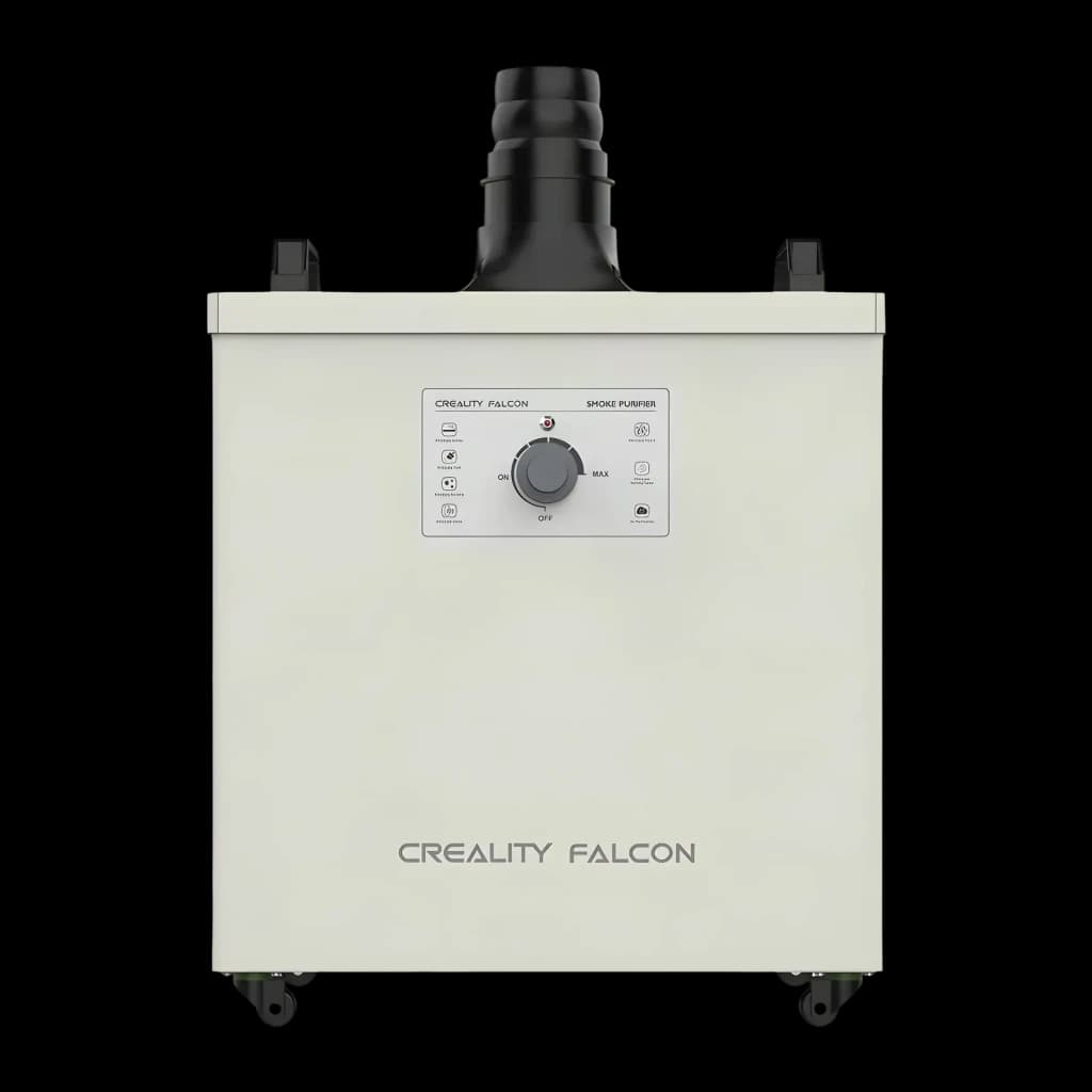Purificador de fumo Creality Falcon Smoke Purifier Creme 180W, vista frontal: painel com dial ON/OFF/MAX, saída de ar