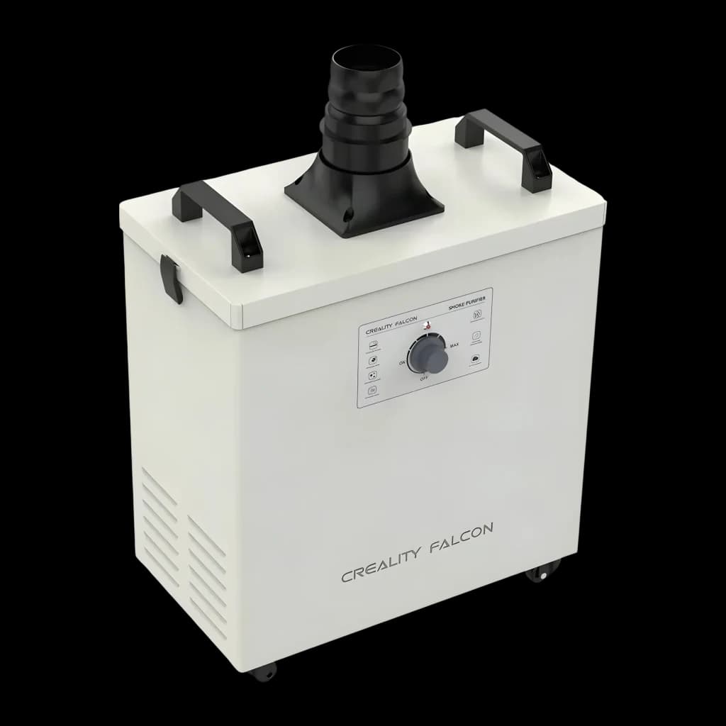 Purificador de fumo Creality Falcon Smoke Purifier Creme 180W, vista em ângulo: painel frontal com botão giratório, pegas