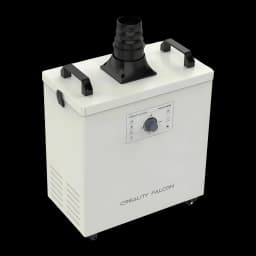 Purificador de fumo Creality Falcon Smoke Purifier Creme 180W, vista em ângulo: painel frontal com botão giratório, pegas