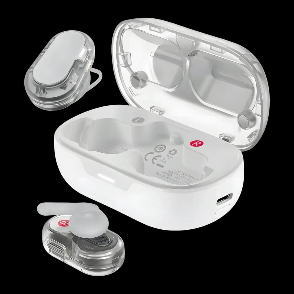 Écouteurs ACEFAST Acefit Neo Réduction de Bruit ANC TWS Bluetooth 5.3, détail: boîtier ouvert slots L et R, deux écouteurs