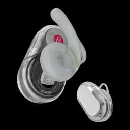 Écouteurs ACEFAST Acefit Neo Réduction de Bruit ANC TWS Bluetooth 5.3, détail: intérieur transparent de l'écouteur droit