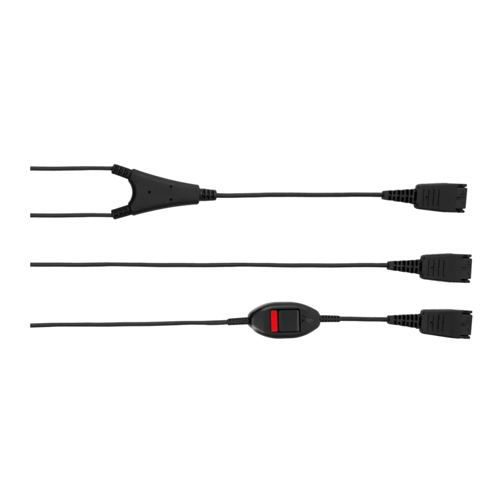 Cable accesorio para auriculares Jabra Supervisor Y-Cord 8800-02-01, detalle: bifurcación en Y, conectores QD y control