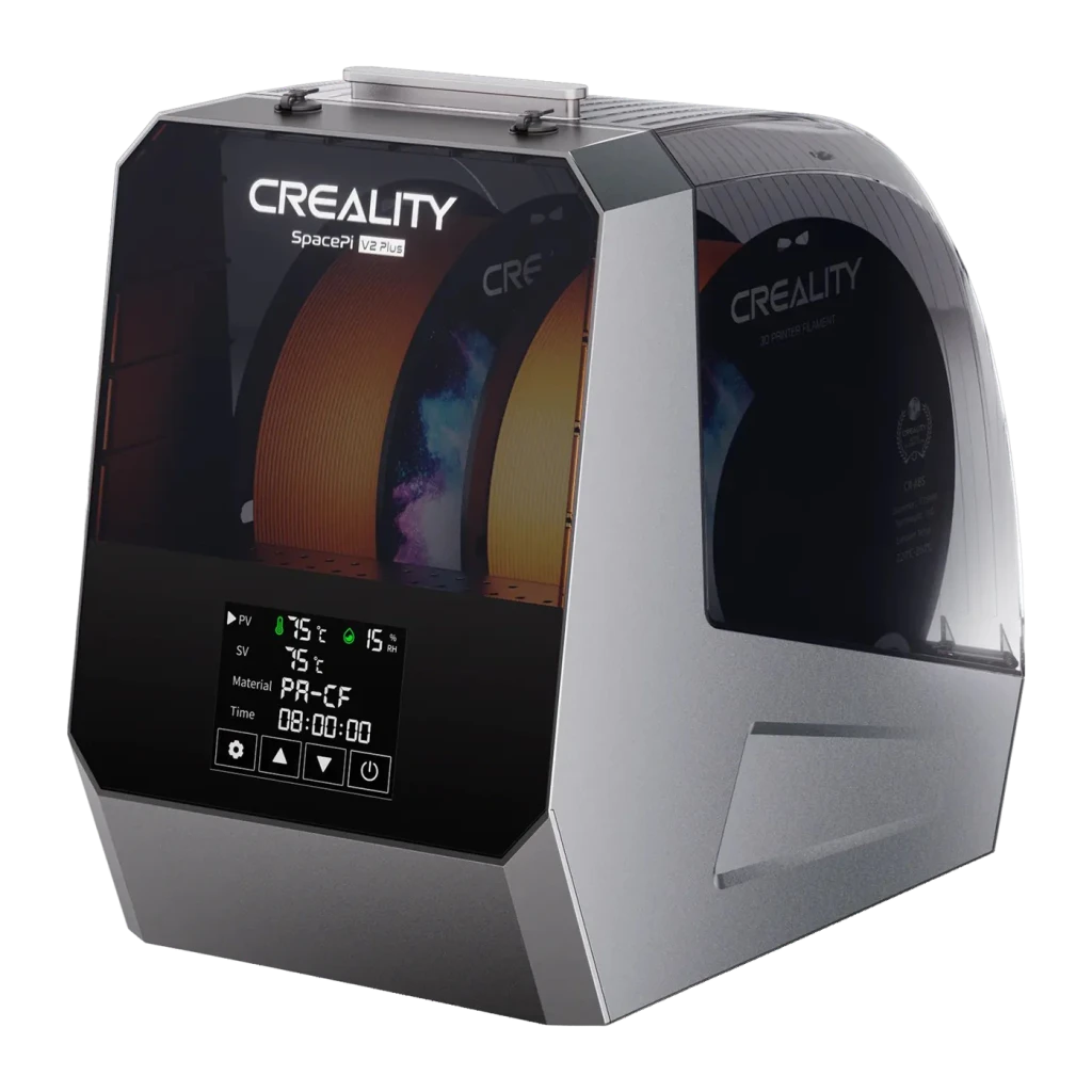 Secador de Filamentos Creality Space Pi Filament Dryer V2 Plus 2 Bobinas 1,75/2,85 mm, vista frontal em ângulo: 2 bobinas