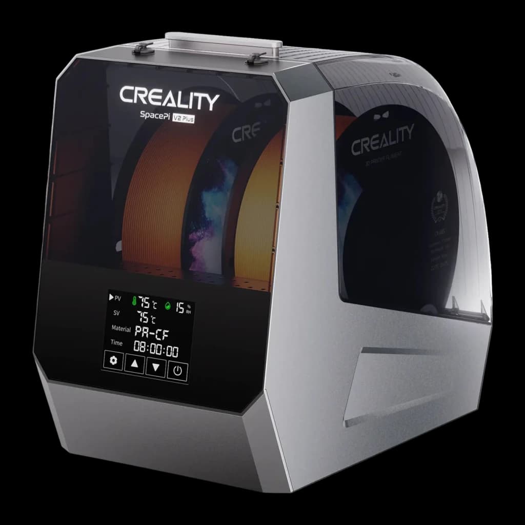 Secador de Filamentos Creality Space Pi Filament Dryer V2 Plus 2 Bobinas 1,75/2,85 mm, vista frontal em ângulo: 2 bobinas