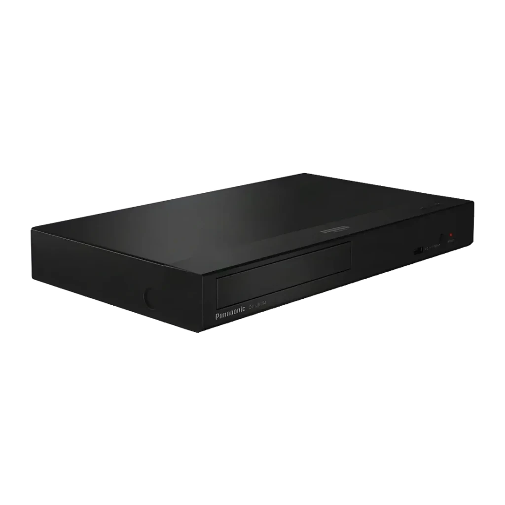 Lecteur Blu-ray Panasonic Noir 4K Ultra HD BD-Live Ethernet DP-UB154, vue en perspective: corps noir mat avec fente disque