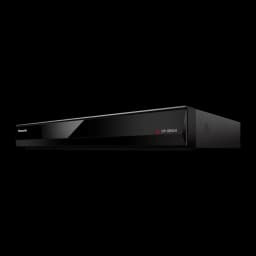 Lecteur Blu-ray Panasonic Noir 4K Ultra HD Dolby Atmos / DTS:X DP-UB424 - face avant en angle avec logo et LED