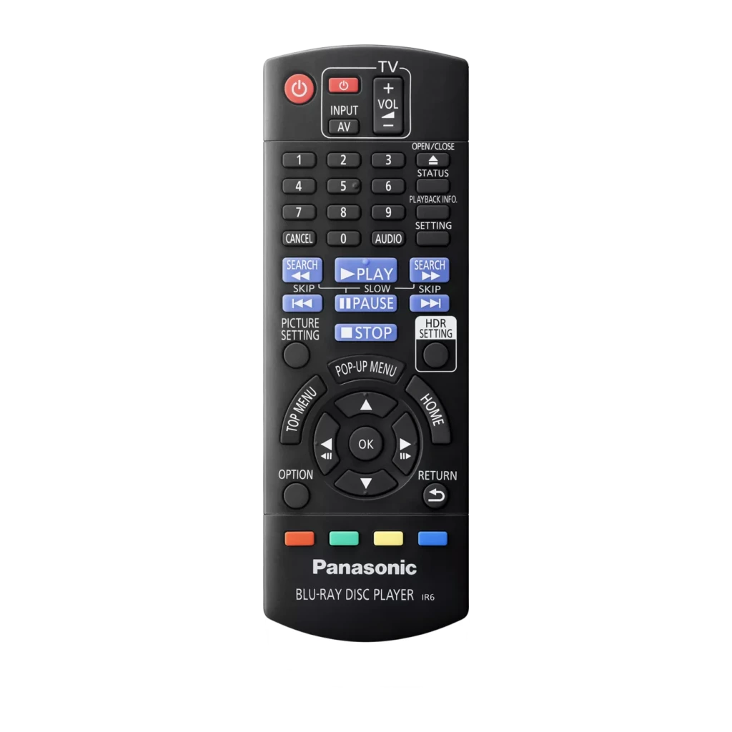 Reproductor Blu-ray Panasonic Negro 4K Ultra HD Dolby Atmos / DTS:X DP-UB424, mando a distancia: vista frontal con botones