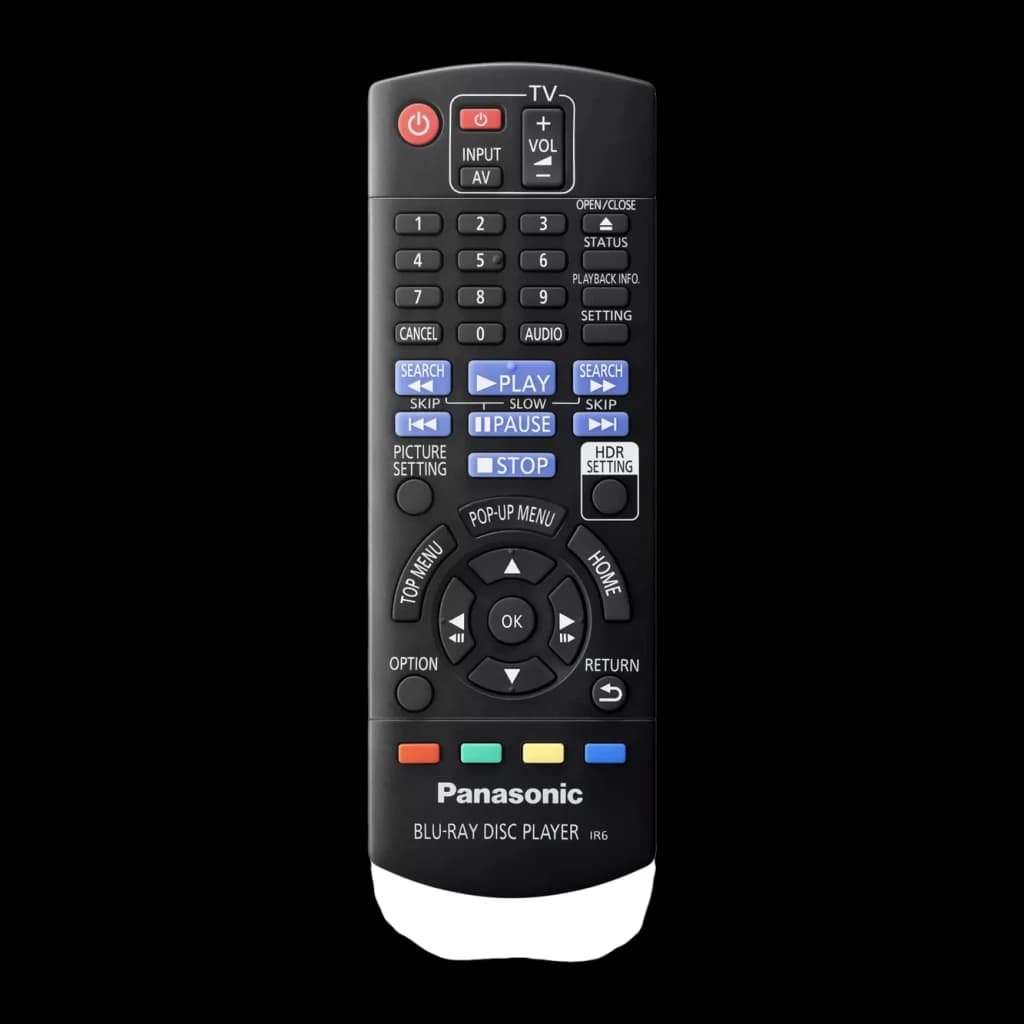 Lecteur Blu-ray Panasonic Noir 4K Ultra HD Dolby Atmos / DTS:X DP-UB424 - vue de face avec touches de lecture