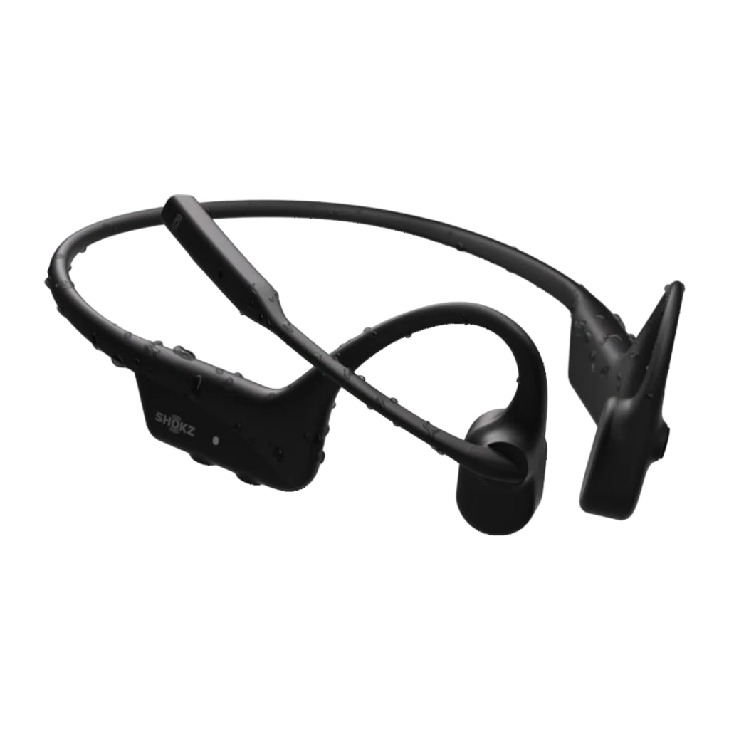 Auriculares de conducción ósea SHOKZ OpenComm2 Open-Ear Bluetooth 16h Negro, vista en perspectiva: diadema flexible