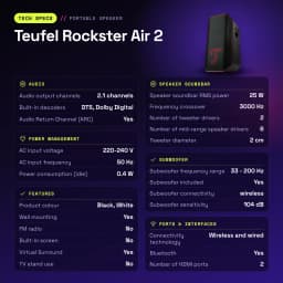 Altavoz portatil Teufel Rockster Air 2 2.1 Subwoofer Inalámbrico 25W Negro - características