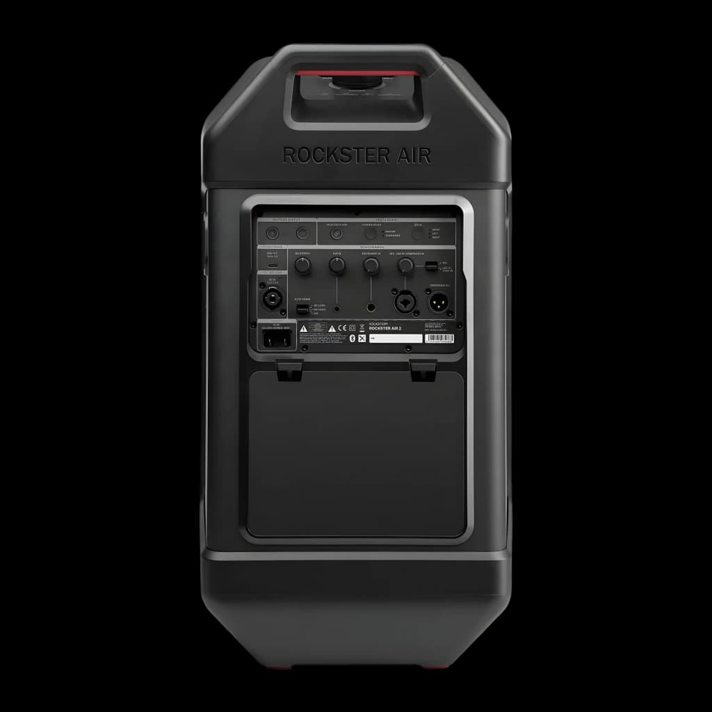 Altavoz portatil Teufel Rockster Air 2 2.1 Subwoofer Inalámbrico 25W Negro, vista trasera: panel de conexiones con mandos