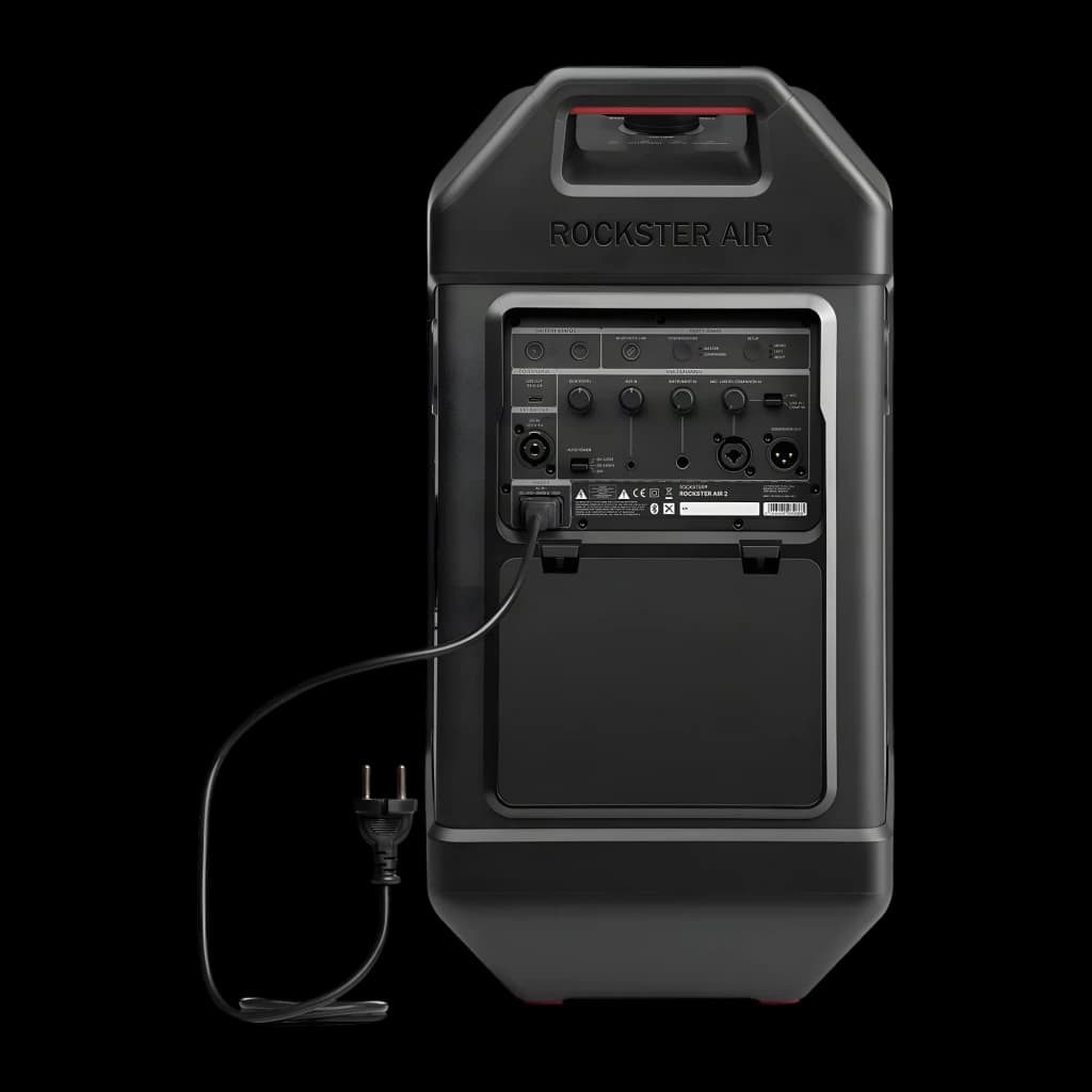 Altavoz portatil Teufel Rockster Air 2 2.1 Subwoofer Inalámbrico 25W Negro, vista trasera: panel de conexiones con mandos