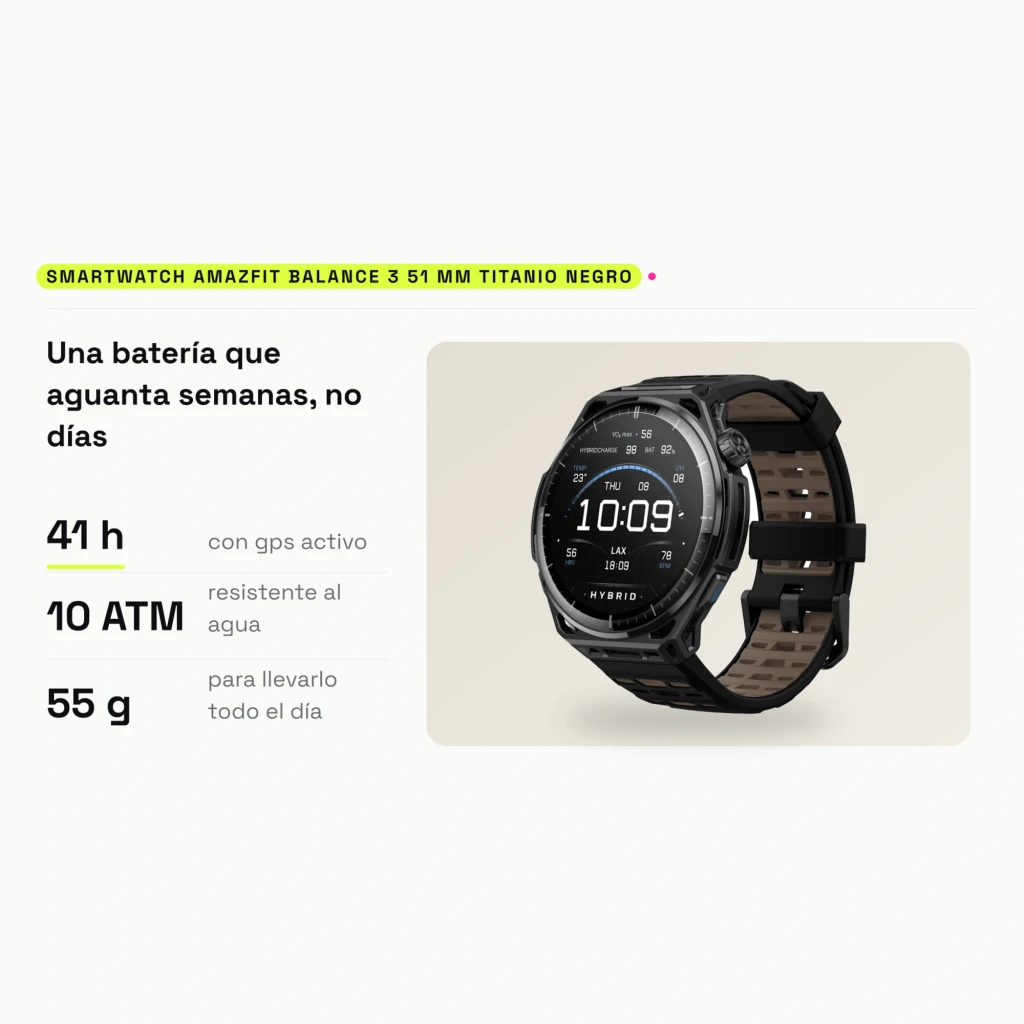 AMAZFIT Smartwatch Balance 3 51 mm Titanio Negro - características