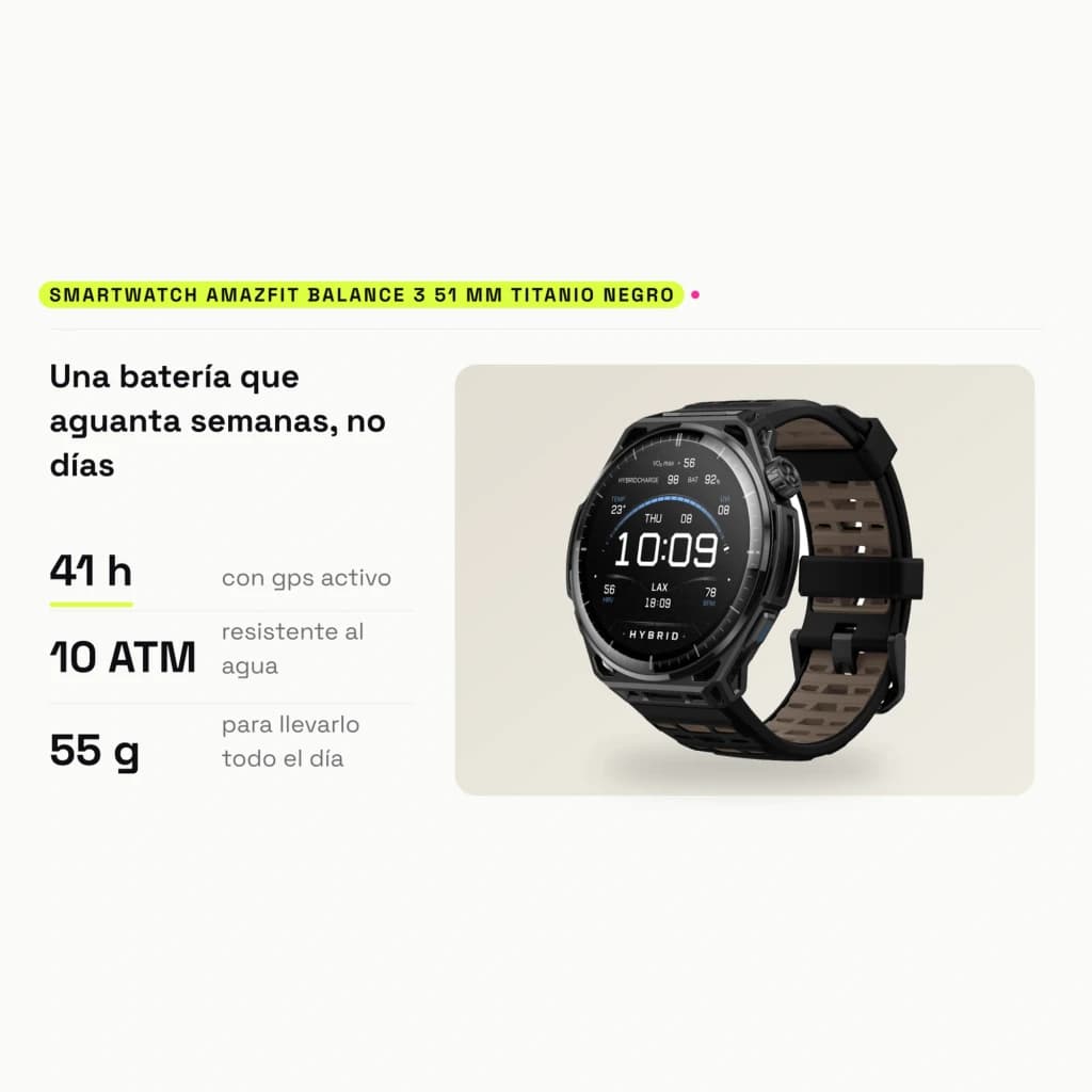 AMAZFIT Smartwatch Balance 3 51 mm Titanio Negro - características