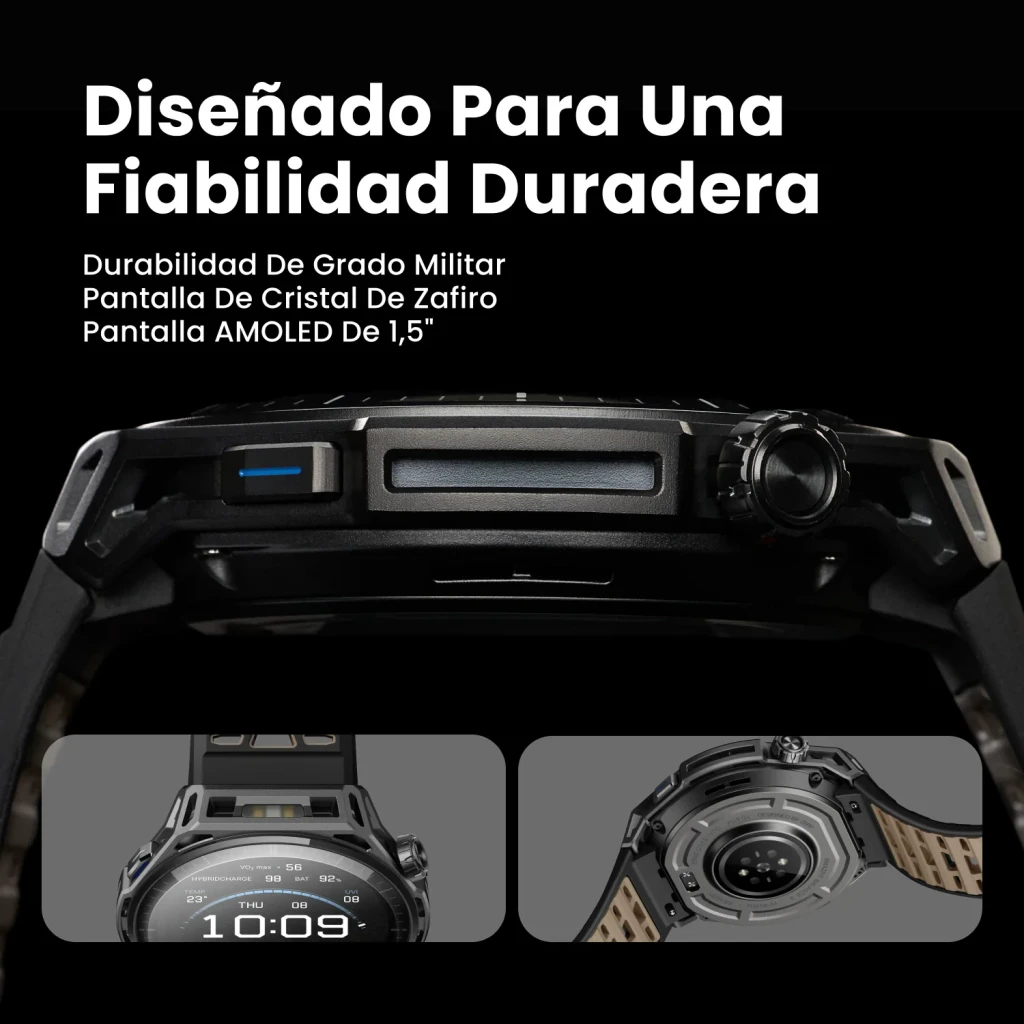 Amazfit Balance 3 51mm Negro NFC SpO2 Temperatura Corporal Batería 21 Días, lateral: corona giratoria, botón azul y caja