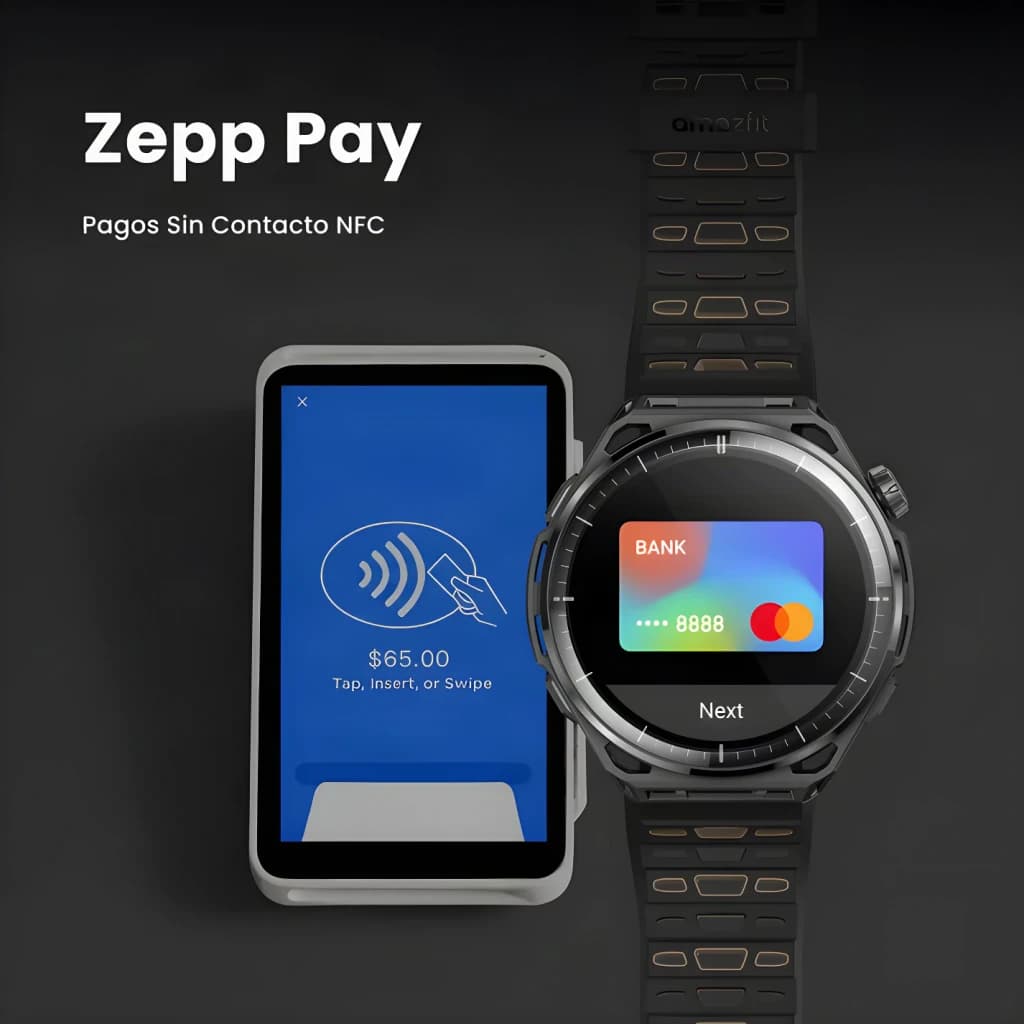 Amazfit Balance 3 51mm Negro NFC SpO2 Temperatura Corporal Batería 21 Días, pago NFC: pantalla con tarjeta Mastercard junto