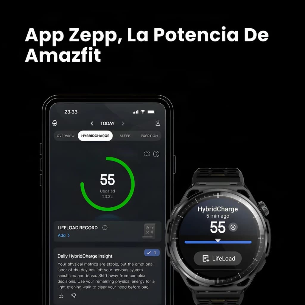 Amazfit Balance 3 51mm Negro NFC SpO2 Temperatura Corporal Batería 21 Días, app Zepp: pantalla HybridCharge score 55