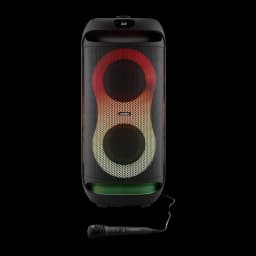 Altavoz Bluetooth Medion LIFE PE-2 Plus Partybox 2x30W RMS 21,5h, frontal: luces RGB rojas y verdes, rejilla negra