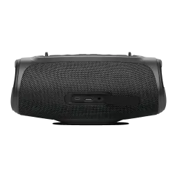 Altavoz portátil MEDION LIFE IPX7 30W 42h Negro P61746, vista frontal: rejilla textil y puertos USB-C, USB-A y jack visibles