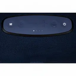 Altavoz portátil MEDION LIFE IPX7 50W 47h Azul P61762, detalle superior: panel de control con botones M, play, volumen, EQ