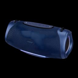 Altavoz portátil MEDION LIFE IPX7 50W 47h Azul P61762, vista lateral: forma cilíndrica, rejilla textil, luz LED y botones