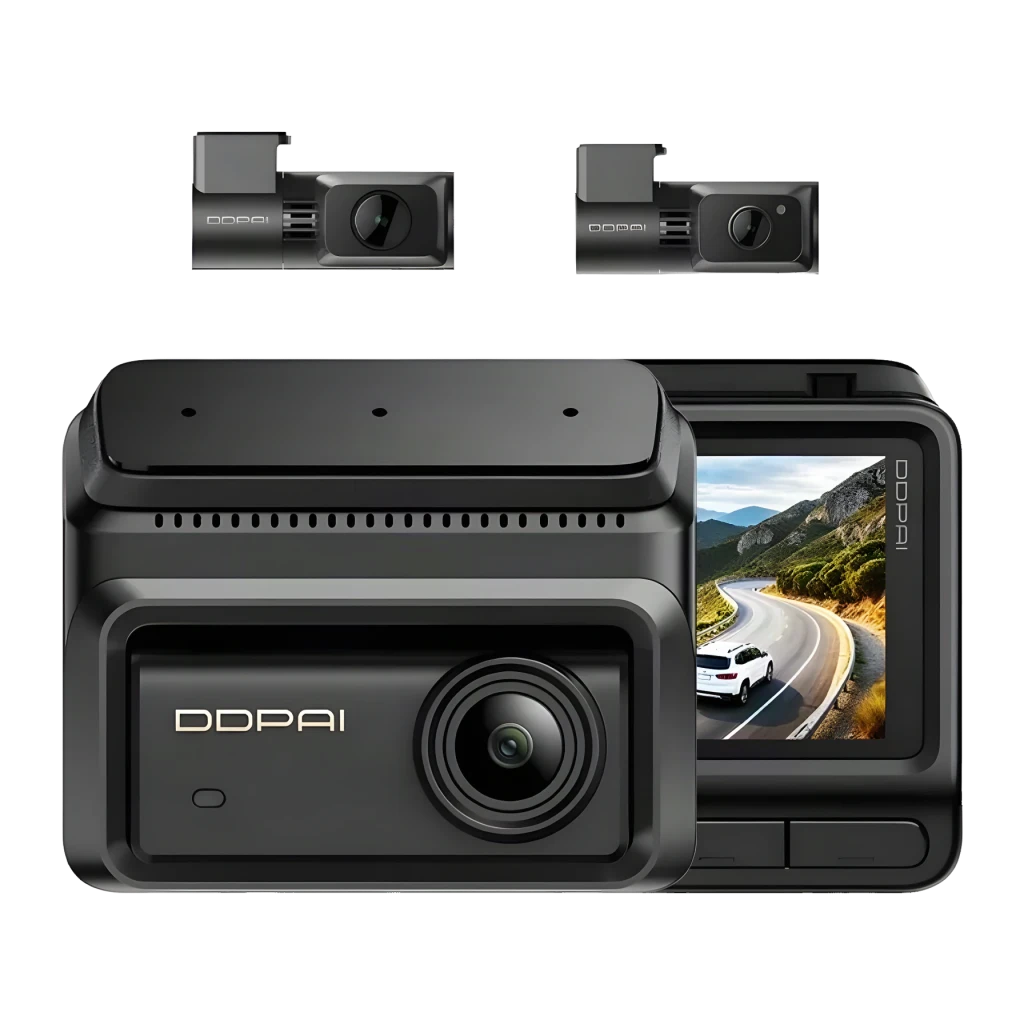 Dashcam DDPAI Z90T 4G 3CH 4K 30fps GPS - unidad principal con pantalla y 2 cámaras interiores separadas