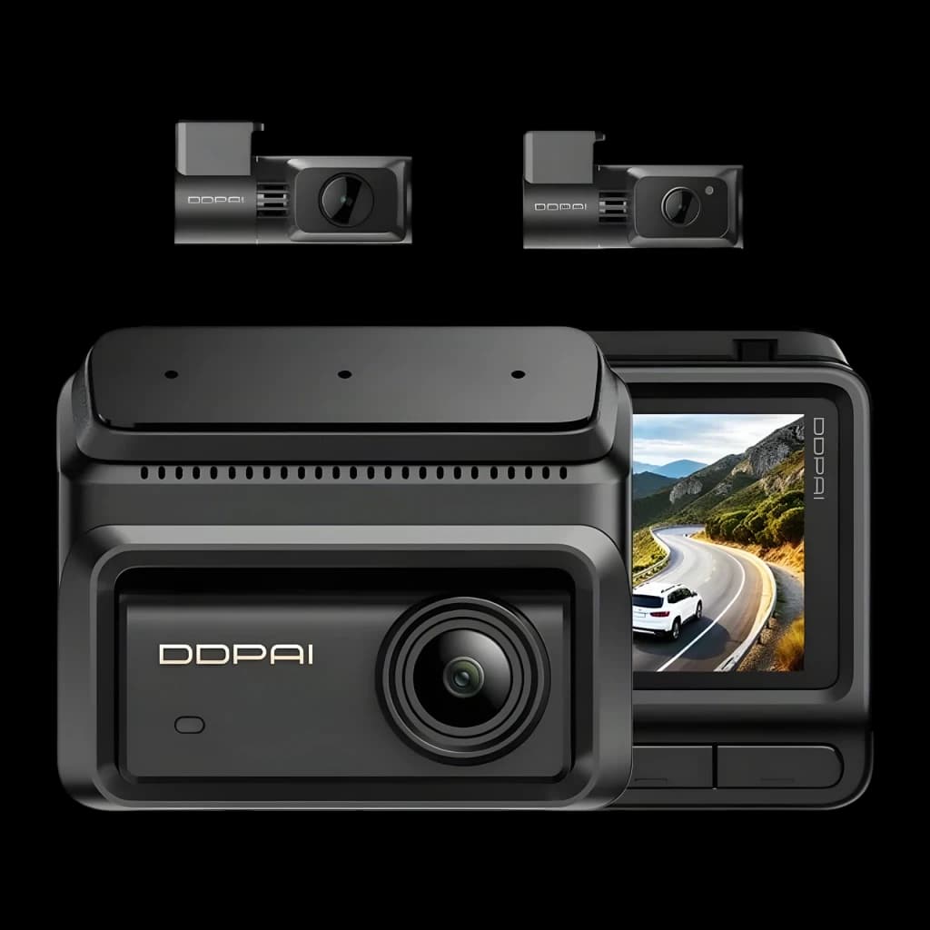 Dashcam DDPAI Z90T 4G 3CH 4K 30fps GPS - unidad principal con pantalla y 2 cámaras interiores separadas