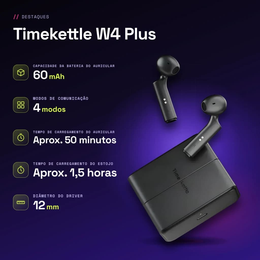 Auriculares traductores Timekettle W4 Plus TWS Bluetooth 5.3 12h (estuche) Negro - características, 500 mAh
