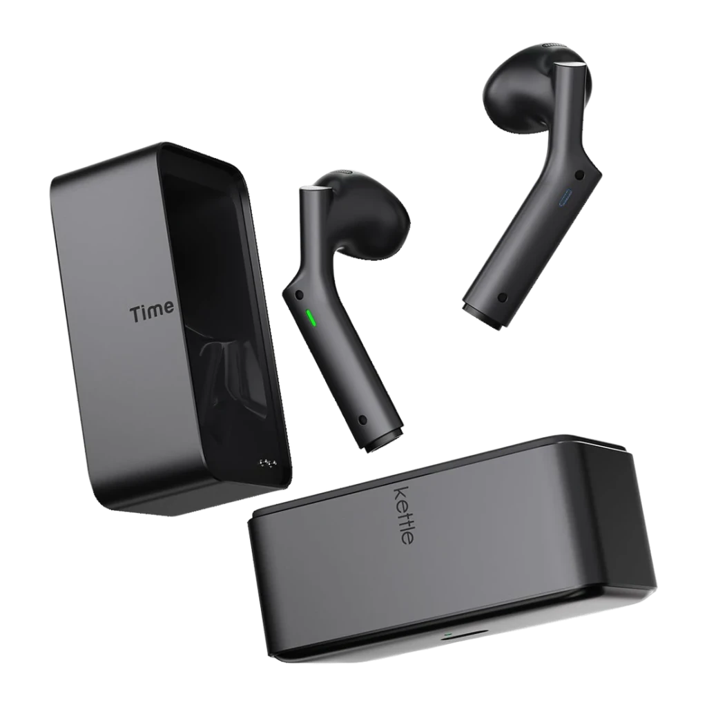 Auriculares traductores Timekettle W4 Plus TWS Bluetooth 5.3 12h (estuche) Negro, vista explosionada: dos auriculares