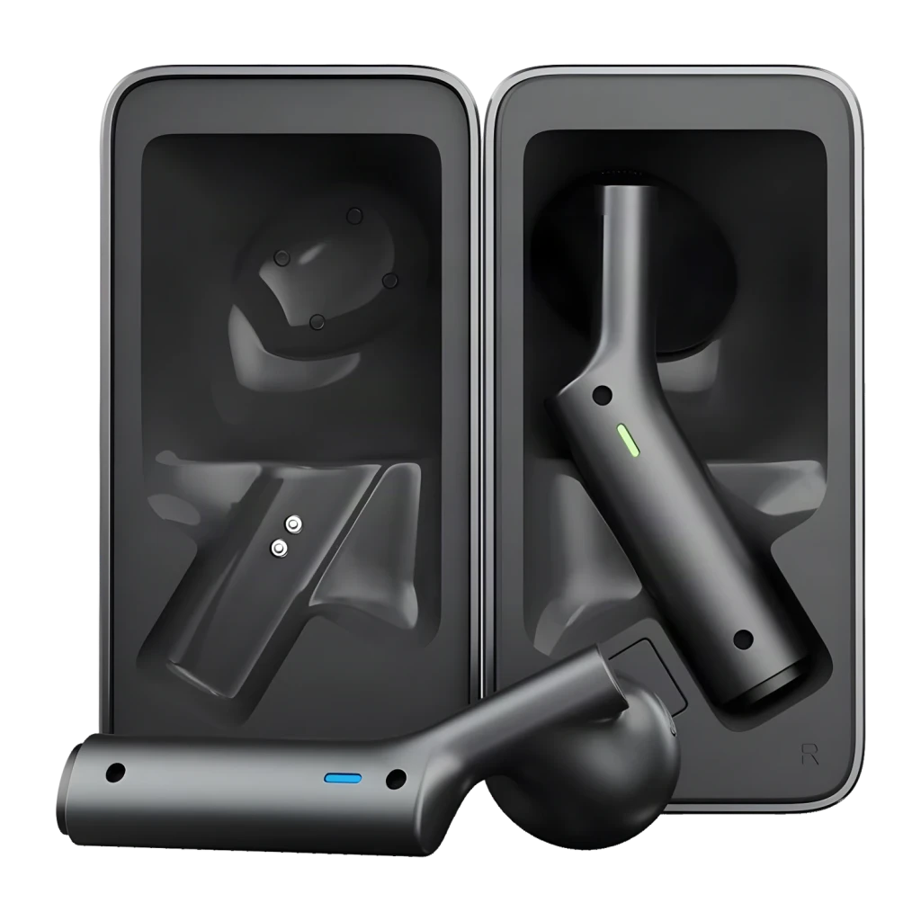 Auriculares traductores Timekettle W4 Plus TWS Bluetooth 5.3 12h (estuche) Negro, estuche abierto: dos auriculares extraídos