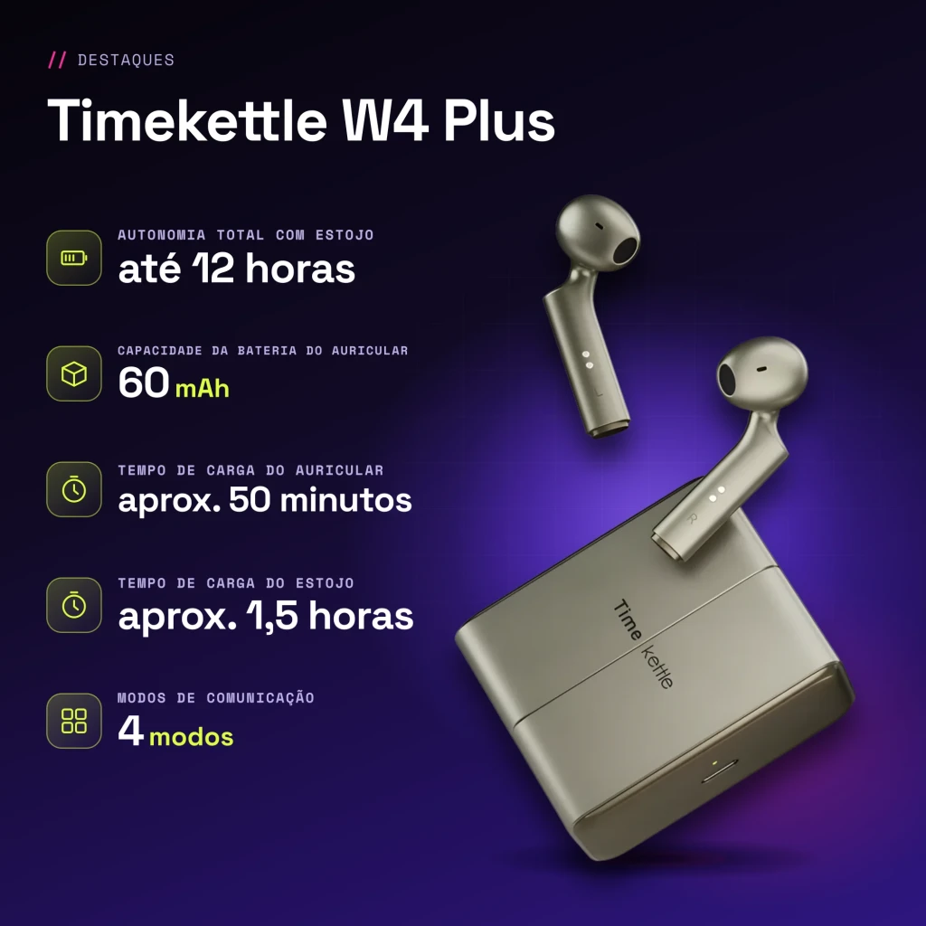 Auriculares Tradutores Timekettle W4 Plus TWS Bluetooth 5.3 12h com estojo Dourado - características