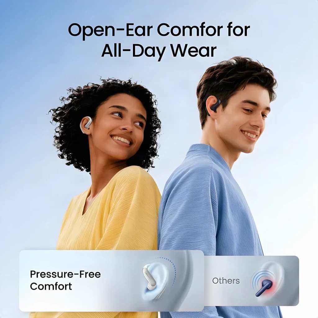 Auriculares traductores Timekettle LiveTalk Bluetooth Negro con diseño open-ear, ajuste cómodo sin presión y acabado negro elegante para uso todo el día