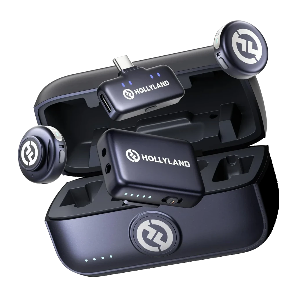 Micrófono inalámbrico Hollyland Lark M3 Combo 2TX & 2RX Gris Espacial, cápsulas compactas omnidireccionales con estuche de carga y adaptador USB-C