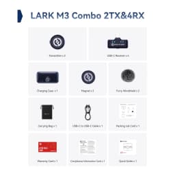 Kit Hollyland Lark M3 Combo: 2 transmisores, 4 receptores USB-C, estuche de carga, cortavientos peludo, imanes, cables, bolsa y tarjetas guía Gris Espacial