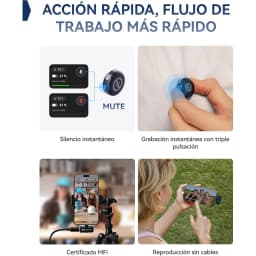Combo inalámbrico Lark M3 2TX y 4RX en gris espacial USB-C con botón Mute, grabación triple pulsación, clip para móvil, certificado MFi y reproducción