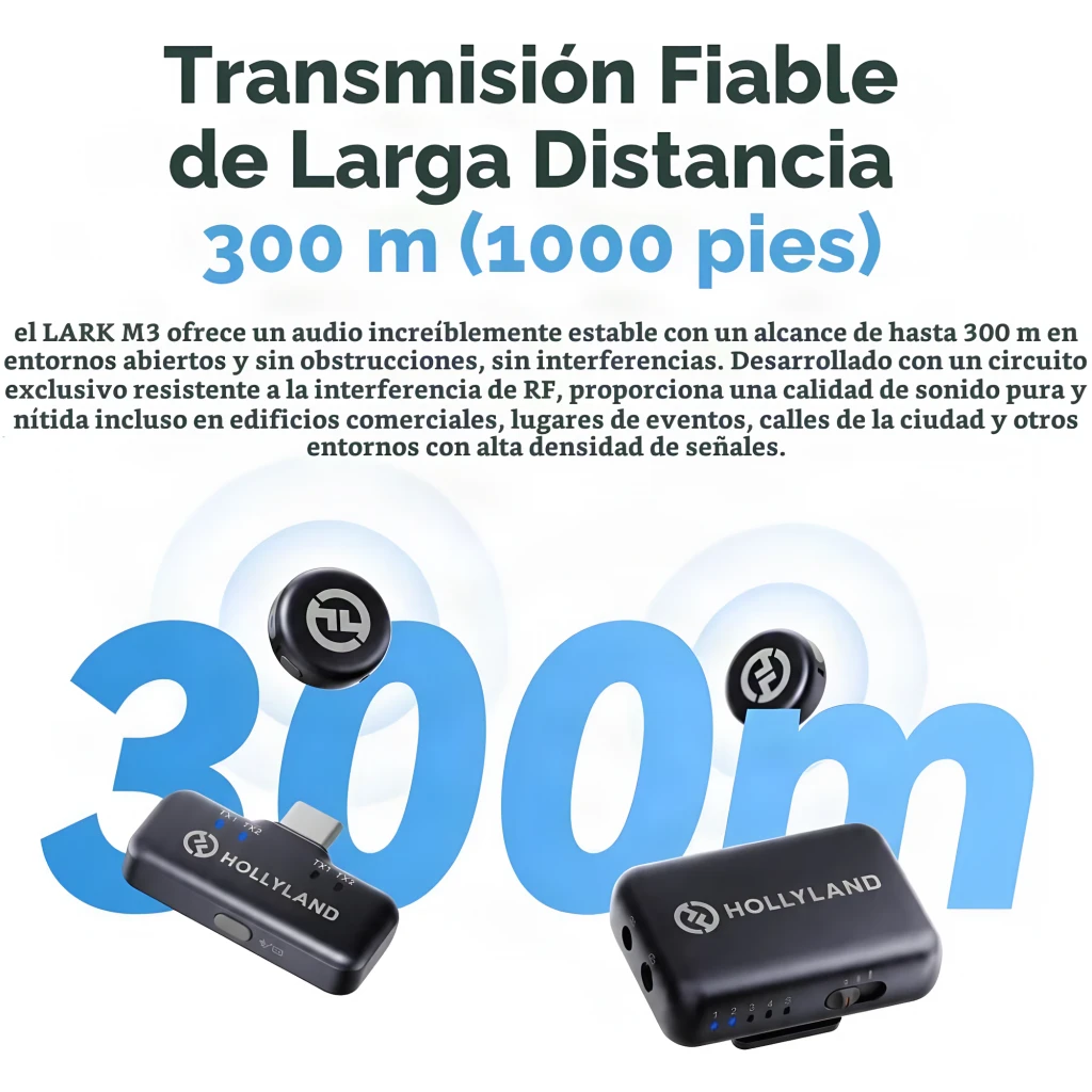 Micrófono inalámbrico Hollyland Lark M3 Combo gris espacial con 4 transmisores y 2 receptores USB-C, estuche compacto y alcance de hasta 300 m