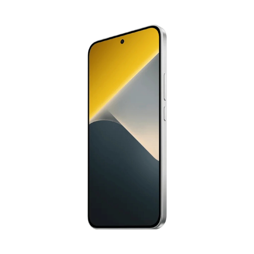 Xiaomi Poco X8 5G blanco con pantalla AMOLED 6,59 pulgadas 120Hz, bordes planos metálicos y cámara frontal en perforación central