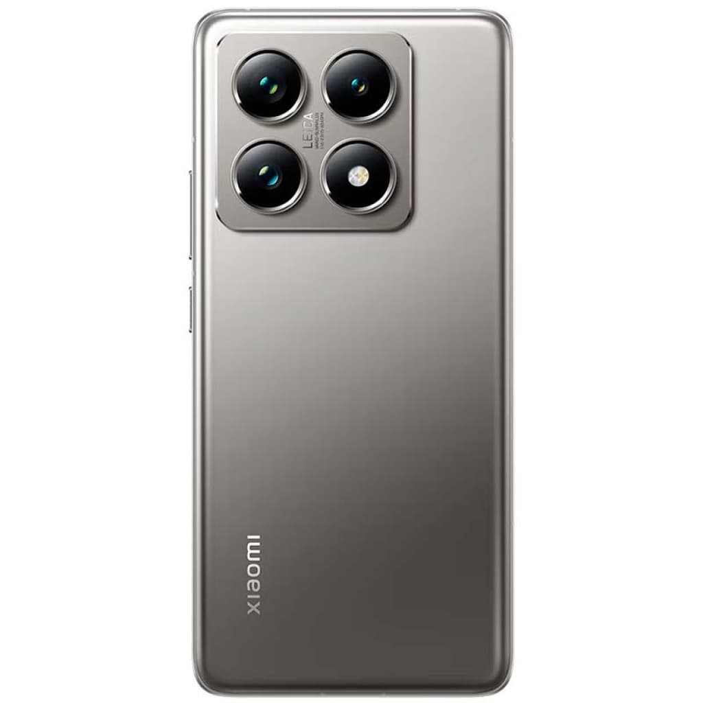 Xiaomi 14T Pro 5G prateado, usado excelente: traseira metálica cinza, módulo quadrado com 4 câmeras grandes, logo Xiaomi discreto, acabamento premium