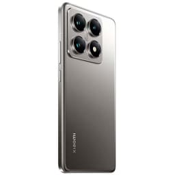 Xiaomi 14T Pro 5G prateado usado em excelente estado, corpo metálico elegante e módulo traseiro com quatro câmeras grandes e salientes, 12 GB e 512 GB