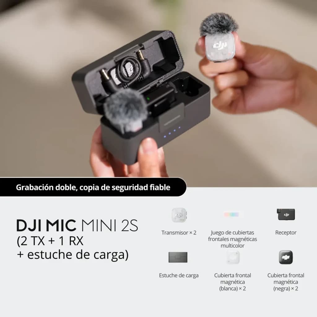 Microfone sem fios DJI Mic Mini 2S Bluetooth 5.3 2 TX + 1 RX Estojo de Carregamento - estojo aberto