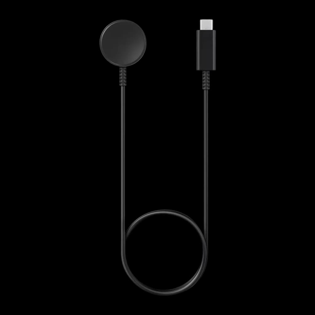 Cable cargador magnético USB-C negro para Galaxy Watch Ultra 2, Ultra, 9, 8, 8 Classic y 7 con base circular y cable largo y flexible
