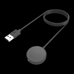 Cargador magnético USB para smartwatch Samsung, base redonda negra con cable largo y conector USB-A, diseño compacto y ligero compatible Galaxy Watch Ultra