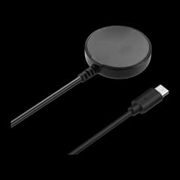Base de carga magnética negra con cable USB-C para Galaxy Watch Ultra 2, Ultra, 9, 8, 8 Classic y 7; diseño compacto y conector reforzado