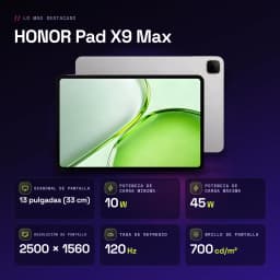 HONOR Pad X9 Max 6Go/256Go Gris 13 pouces LCD 120Hz Snapdragon 6s 4G Gen 2 10100mAh - caractéristiques